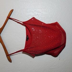 PAPER MOON Large Red Bling Crop Top Adjustable Straps 90s Style